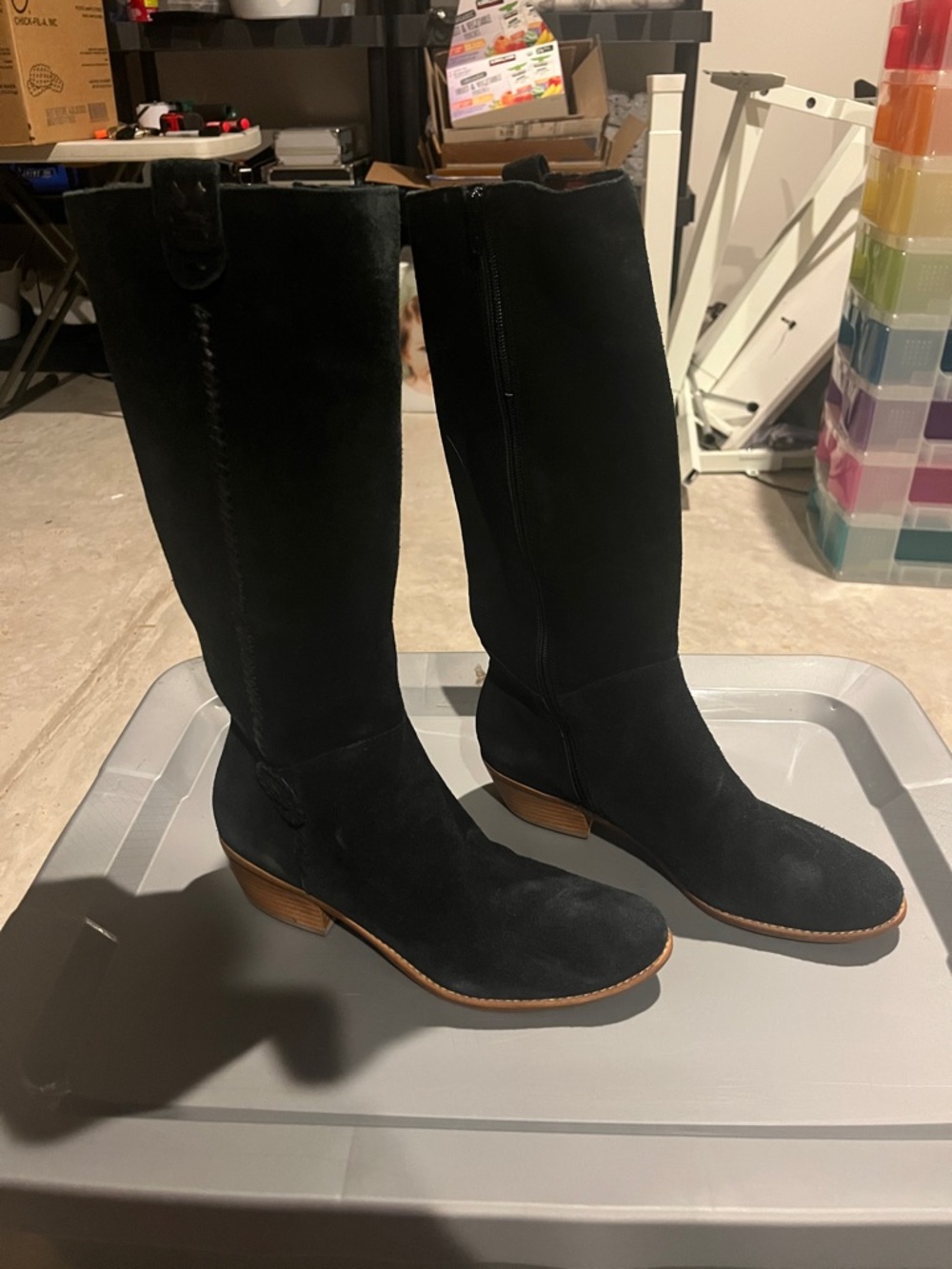Jack Rogers Black Suede Mid-Calf Heeled Boots